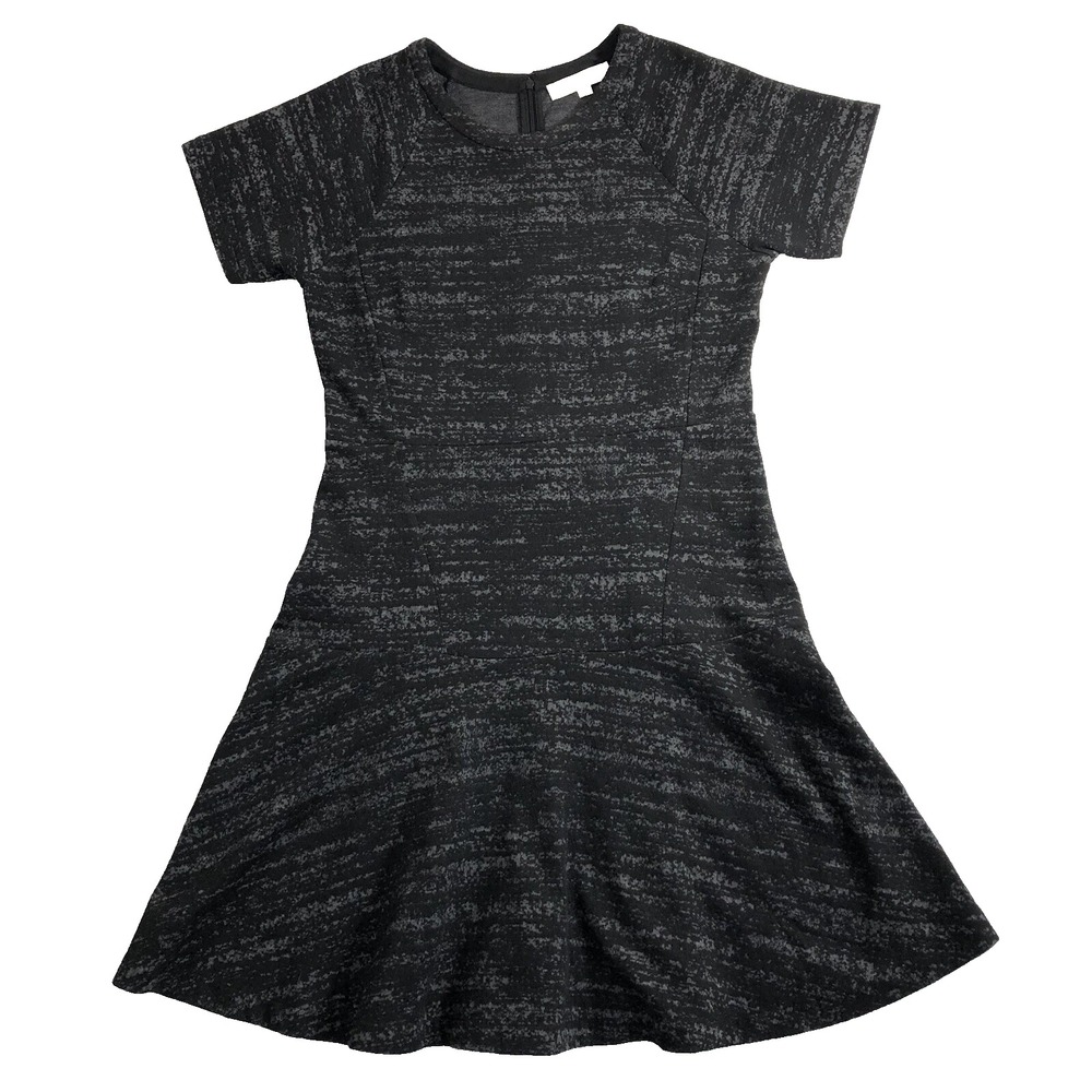 Ann Taylor LOFT Dress Women's Size 8 Black Gray‎ Speckled Short Sleeve Flare Zip